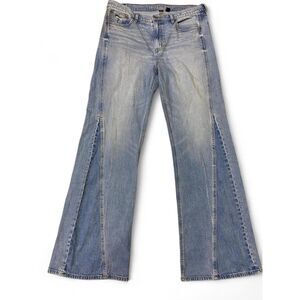American Eagle Y2K Boho Western Baggy Wide Leg Low Rise Flare Denim Blue Jeans